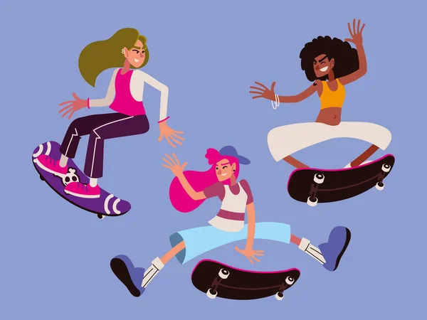 Femmes chevauchant sur skateboards — Image vectorielle