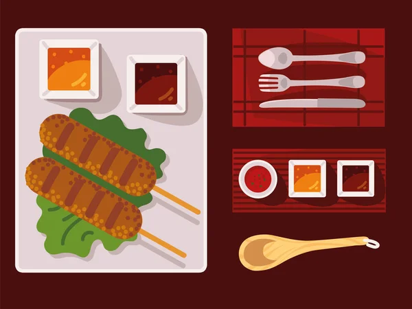 Mesa con comida y cubiertos — Vector de stock