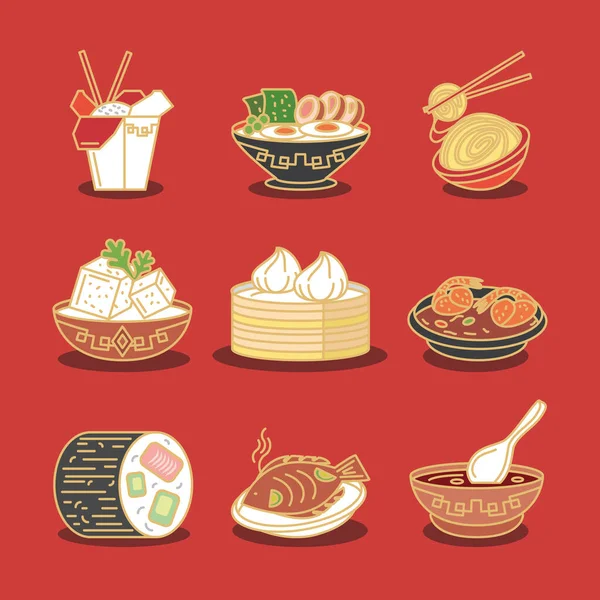 Oriental cuisine icons — Stock Vector