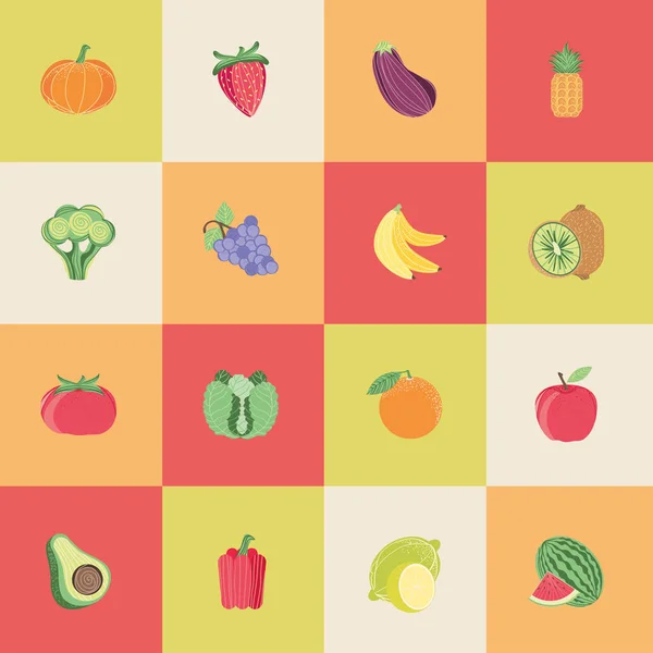 Gemüse und Obst setzen — Stockvektor