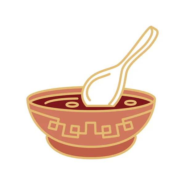 Sopa oriental y cuchara — Vector de stock