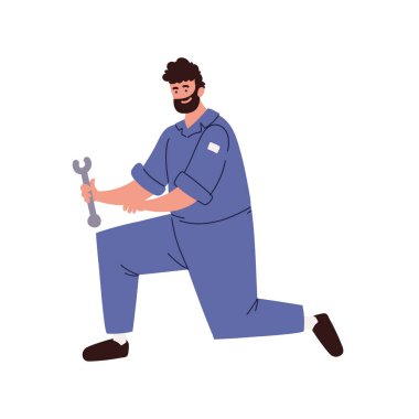 İngiliz anahtarı olan teknisyen.