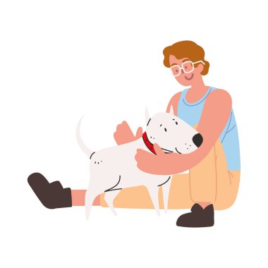 Adam maskotuyla oynuyor.