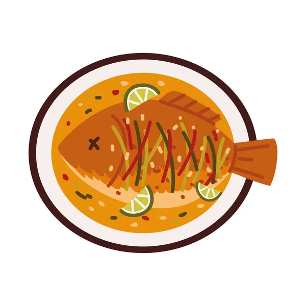 Жареная рыба и суп — стоковый вектор