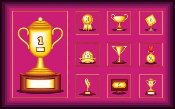 Trophée d'or tasses et récompenses — Image vectorielle