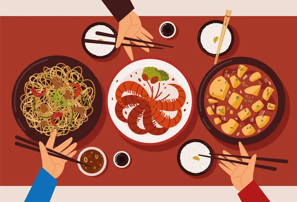 Cena con comida china — Vector de stock