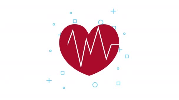Heart cardio with heartbeat health animation — Stockvideo