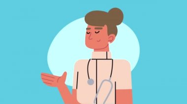 Steteskop animasyonlu kadın doktor.