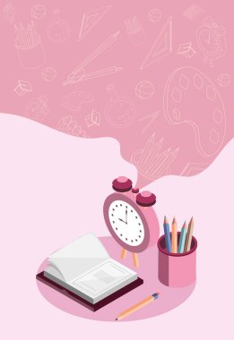 Okul kitabı ve saati.