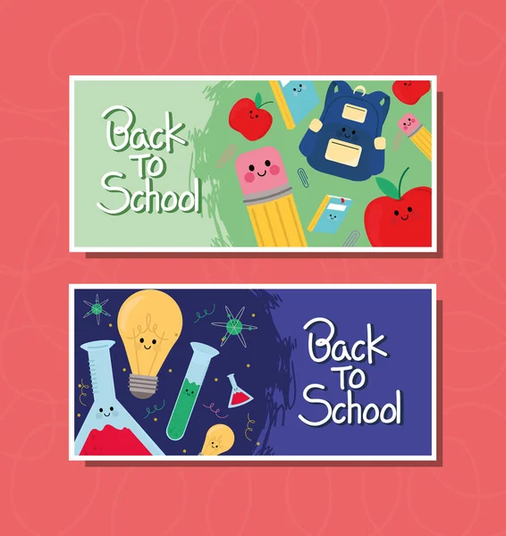 Back to school kawaii banners — Stock Vector