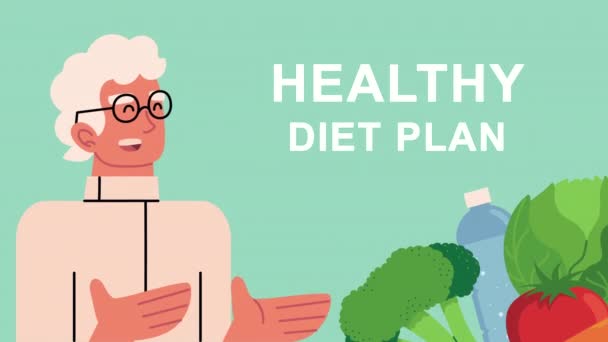 Alimentation saine plan animation avec l'homme et les légumes — Video