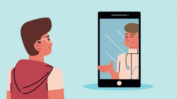 Мужчина с врачом в смартфоне — стоковое видео