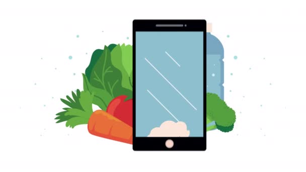 Animación plan de dieta saludable con dispositivo smartphone — Vídeos de Stock