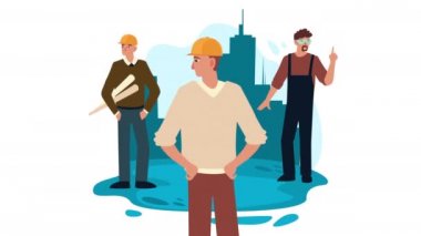 üç mühendis işçi karakter animasyonu