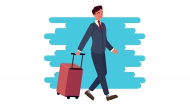 Bavul karakteri animasyonu olan zarif bir gezgin.