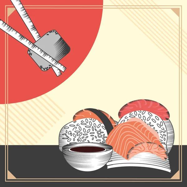 Sushi con soja — Vector de stock
