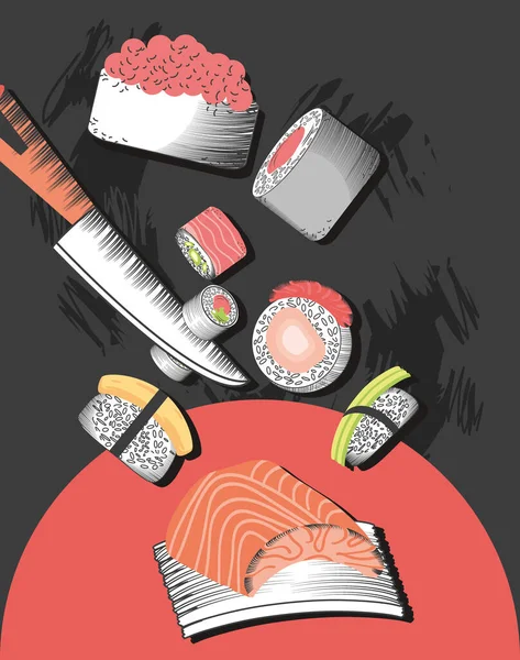 Menú oriental sushi — Vector de stock