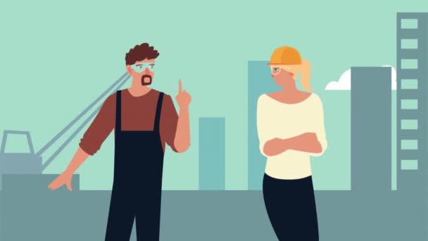 Couple de constructeurs personnages animation — Video