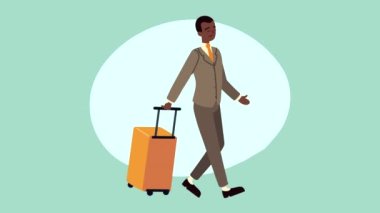 Bavul animasyonlu afro zarif bir gezgin.