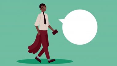 afro iş adamı yürüyen karakter animasyonu