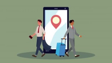 Bavulu ve akıllı telefonu olan zarif gezginler