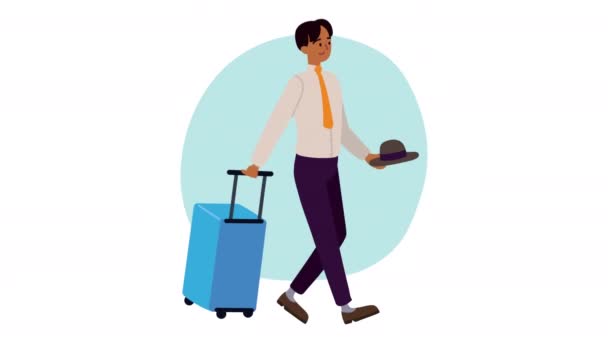 Traveler walking with suitcase animation — Stock Video