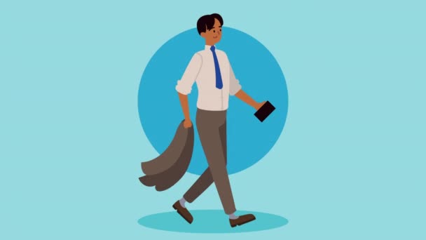 Asiático hombre de negocios caminando carácter animación — Vídeo de stock