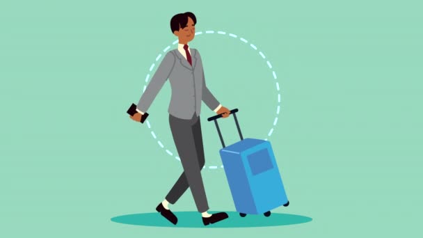 Young elegant traveler with suitcase animation — Stock Video