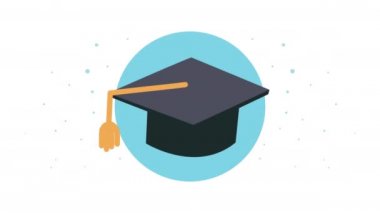 Mezuniyet şapkasıyla okul animasyonuna