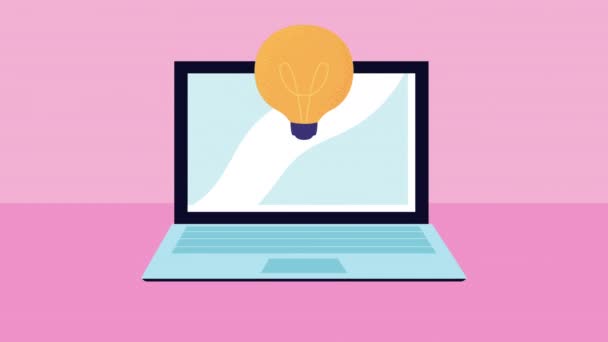 Bulb with laptop technology animation — Stock Video