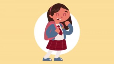 Okul çantalı küçük kız animasyonu