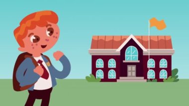 Okul animasyonu olan küçük bir öğrenci.