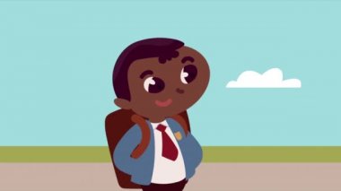 Afro küçük öğrenci sokak animasyonunda