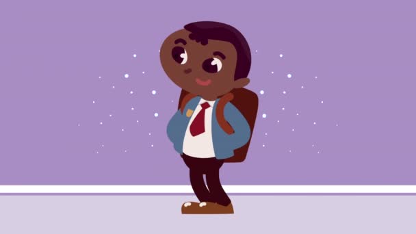 Afro petit étudiant garçon personnage animation — Video