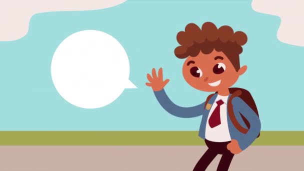 Liten student pojke talar animation — Stockvideo