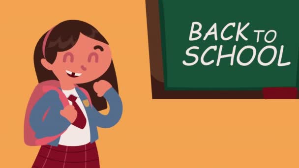 Menina estudante com letras em quadro-negro — Vídeo de Stock