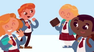 Irklar arası küçük öğrenci grubu animasyonu