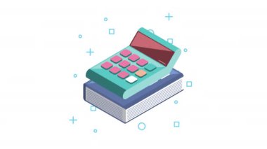 kitap ve hesap makinesi izometrik biçim canlandırması