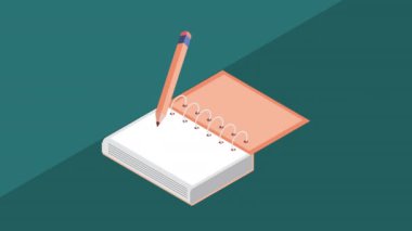 kalem ve kitap izometrik biçim canlandırması