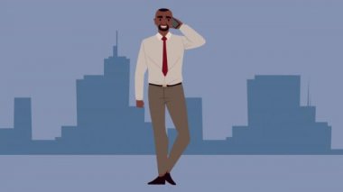 Afro iş adamı şehir animasyonunda