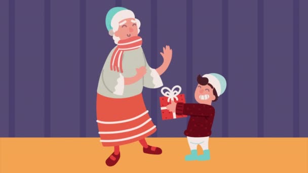 Γιαγιά και εγγονός γιορτάζει τα Χριστούγεννα — Αρχείο Βίντεο