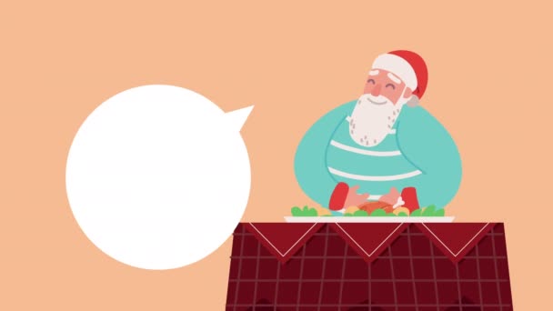 Santa claus eating turkey christmas celebration — Stock Video