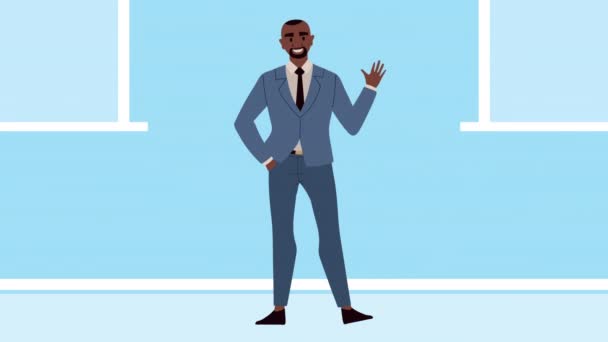 afro businessman saludating character animation