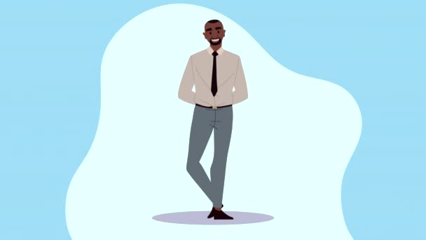 Afro affärsman karaktär stående animation — Stockvideo