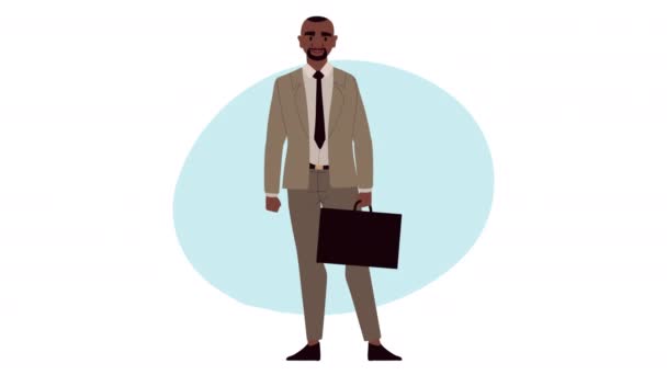 Afro businessman with portfolio animation — Vídeo de Stock