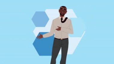 Afro iş adamı gözlüklü animasyon