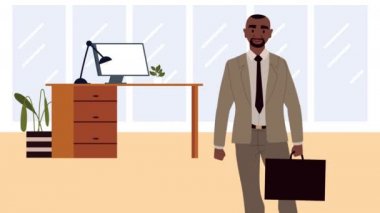 Ofisteki afro işadamı animasyonu