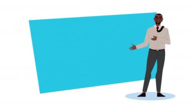 Afro iş adamı mavi bayrak animasyonuyla