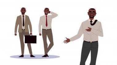 Karakterleri bıçaklayan üç afro iş adamı.