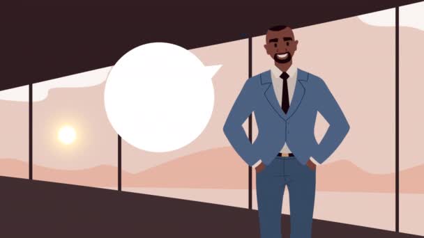 Afro iş adamı karakter animasyonu konuşuyor — Stok video